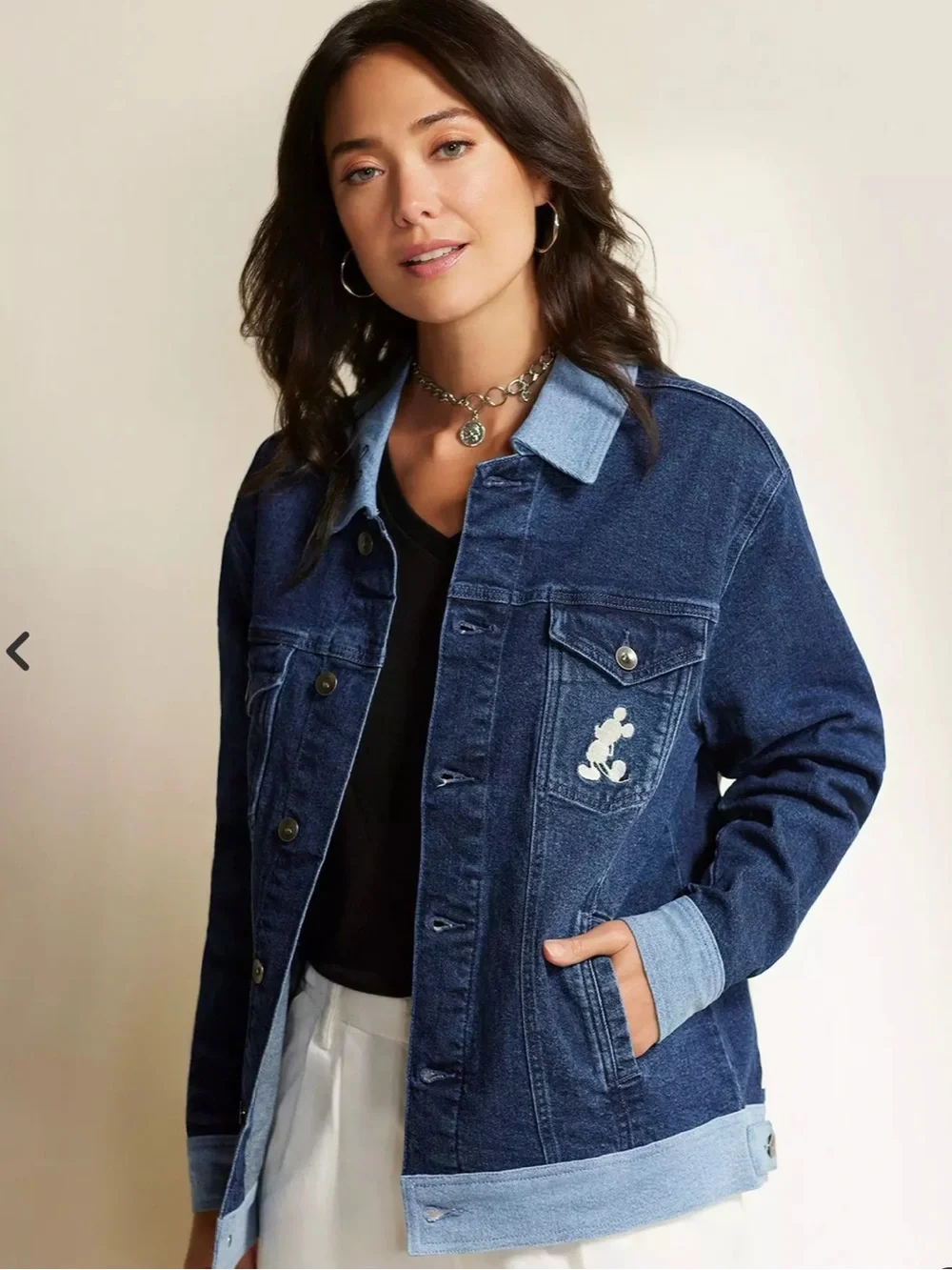 Her Universe Denim Jacket in Blue with Black & White Mickey Graphic - Picture 2 of 6